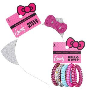 GOODY x Hello Kitty Glitter Headband with Ears + Jelly Band ponytailer 5 pack